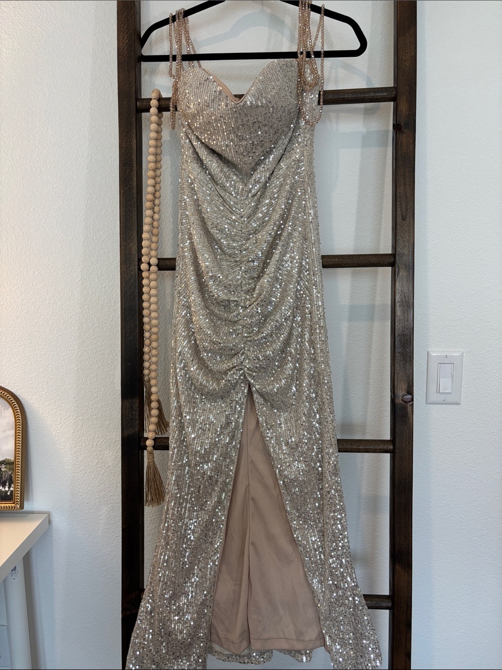 ✨Beaded Sequin Champagne Evening Dress
